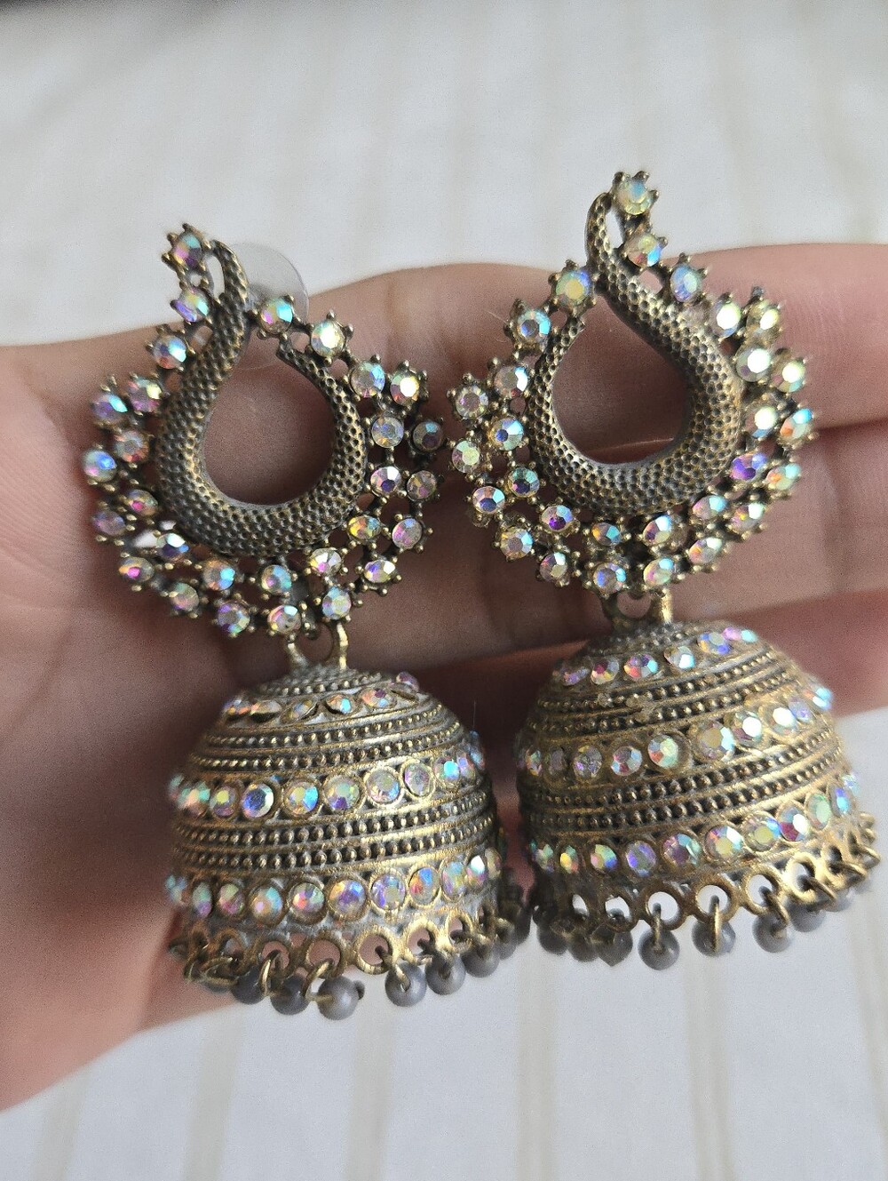 Traditional Indian Pakistani Ethnic Antique Gold Finish Jhumkha Boho Earrings